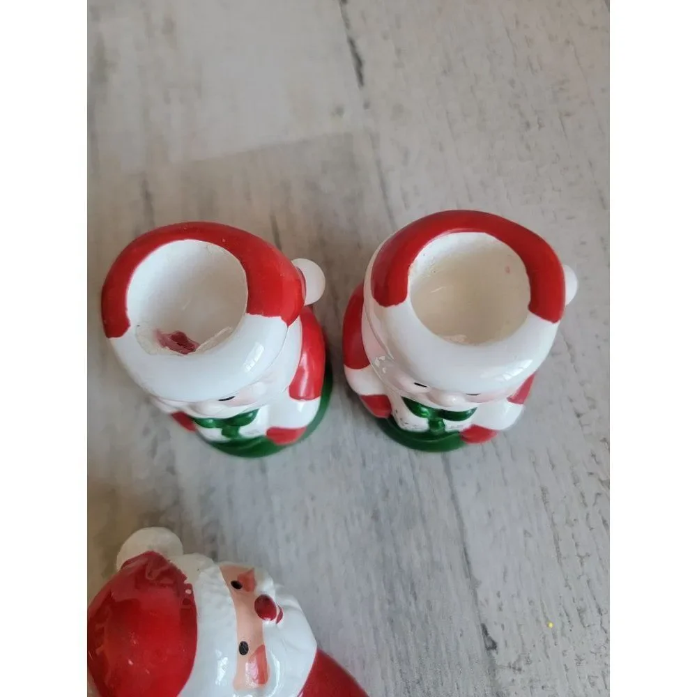 Ceramic Santa‎ Claus Candlestick tea light holder set Xmas home decor
